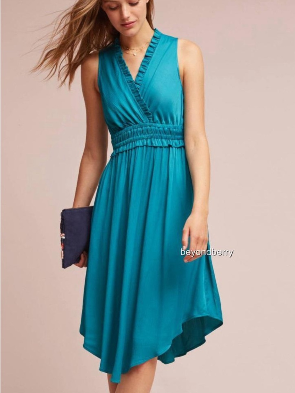 Maeve Teal Sleeveless Asymmetrical V-Neck Dress